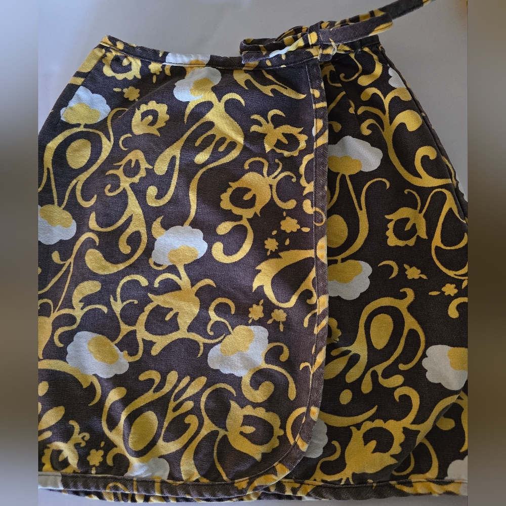 Vintage Lady Wrangler Yellow And Brown Vintage Wrap Skirt Cowgirl Retro Floral - Picture 3 of 7